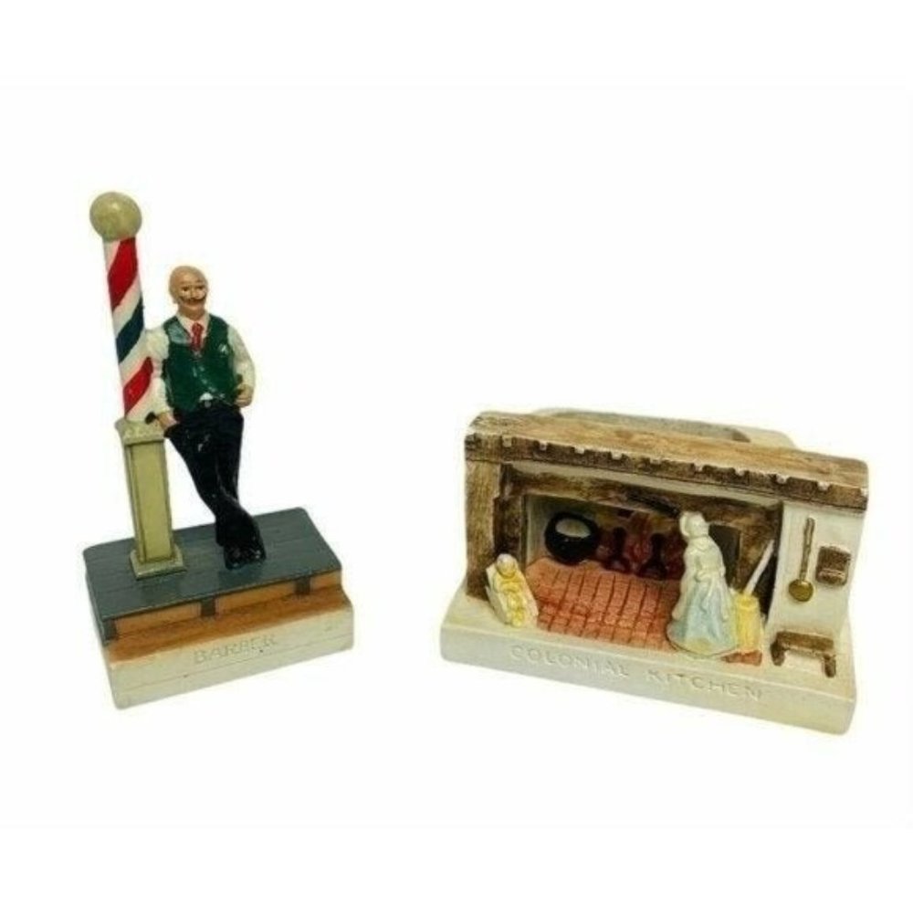Lot of 2 Sebastian Miniatures Barber Colonial Kitchen Hand Painted Handcast
